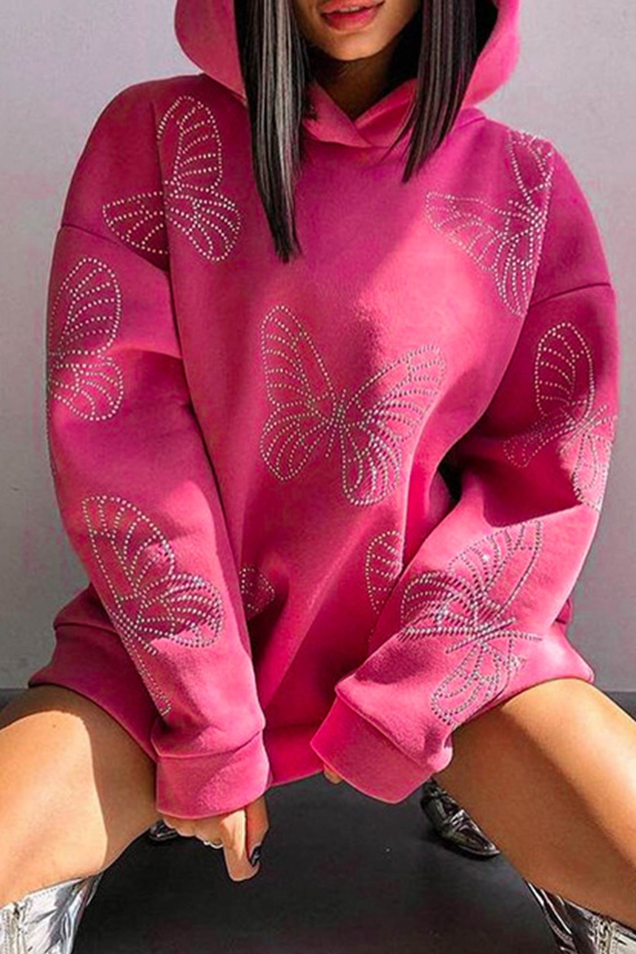 Roze Hoodie met Vlinderstuds - Jade