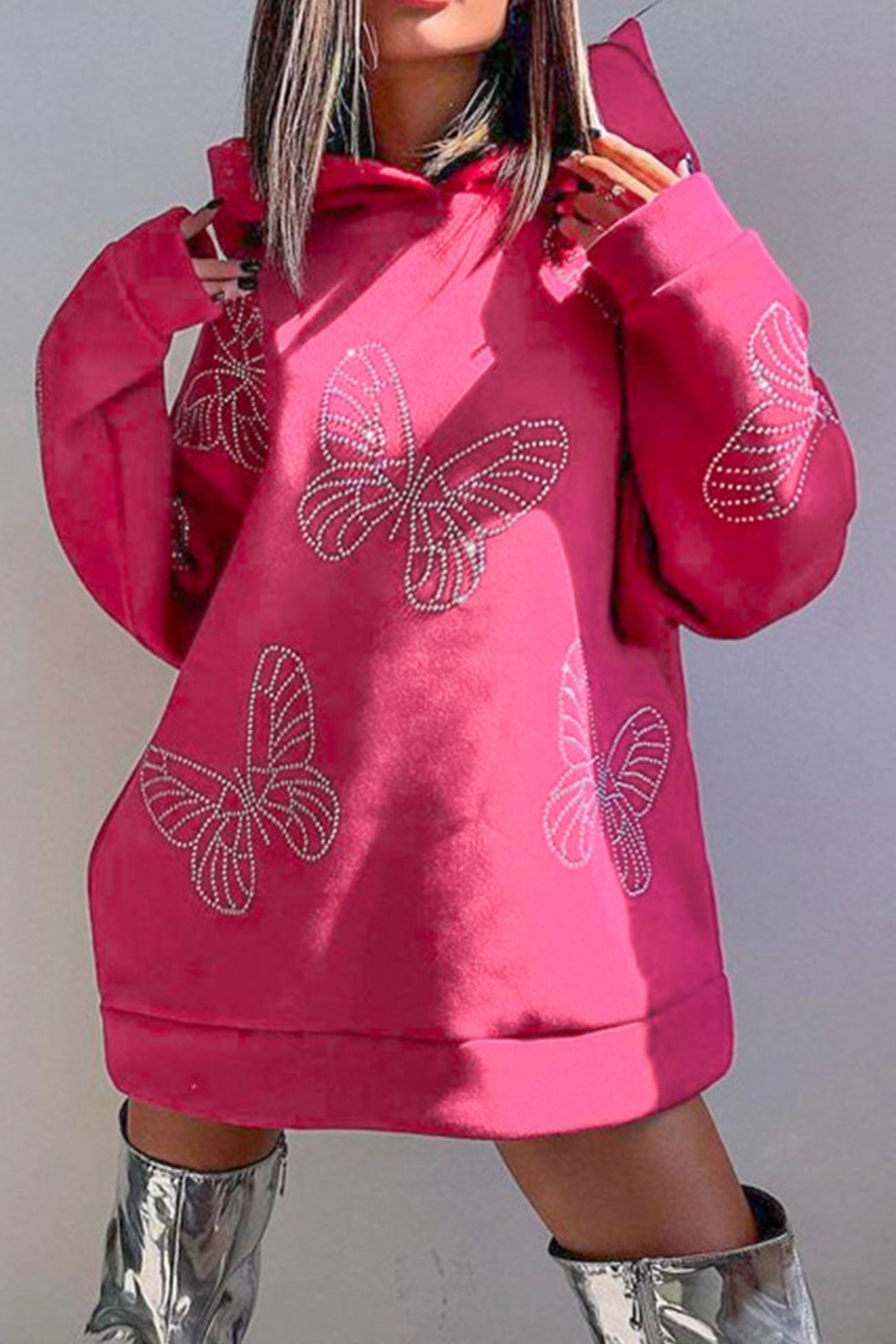 Roze Hoodie met Vlinderstuds - Jade