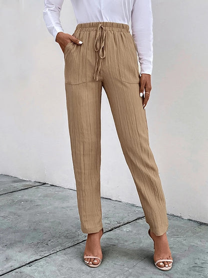 Khaki Plooiende Casual Broek - Emma