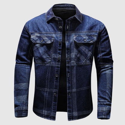 Blauw Geruit Denim Overhemd voor Heren - Sam