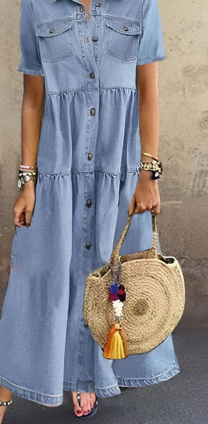 Sophie - Blauwe denim maxi-jurk