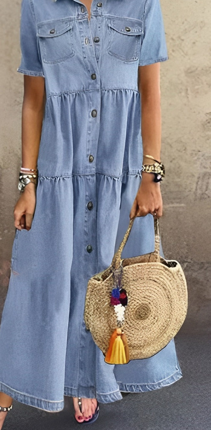 Sophie - Blauwwe denim maxi-jurk