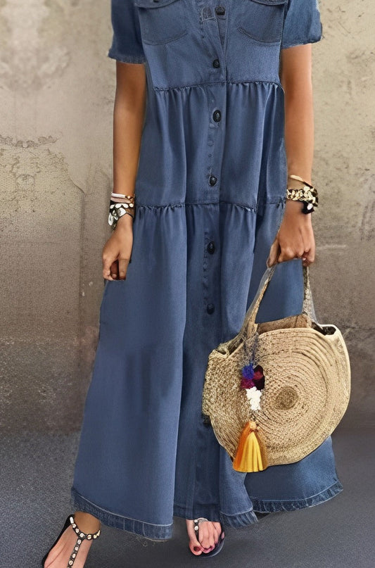 Sophie - Blauwwe denim maxi-jurk