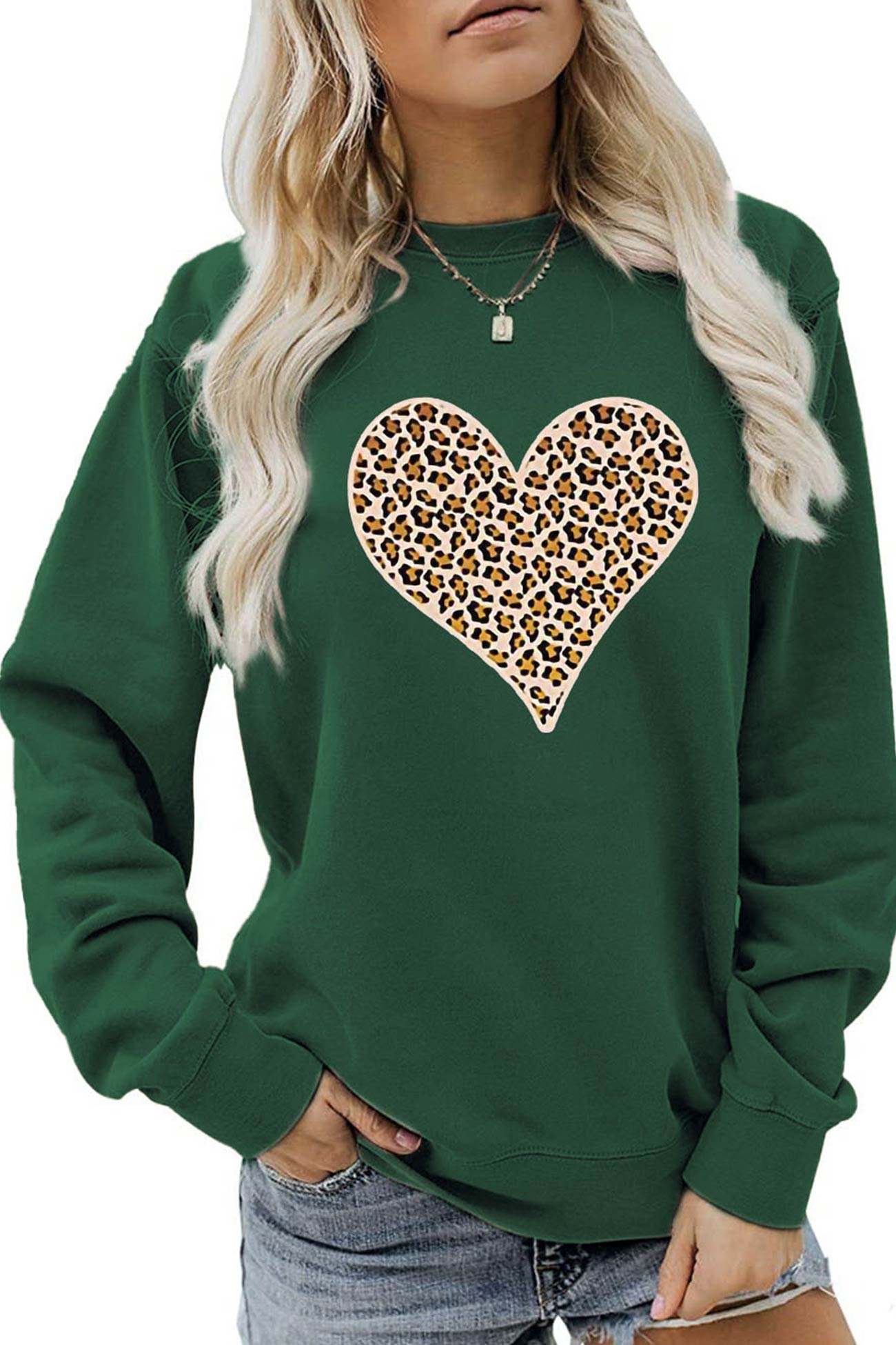 Lichtgroene Sweatshirt met Luipaard Hartjes - Jade