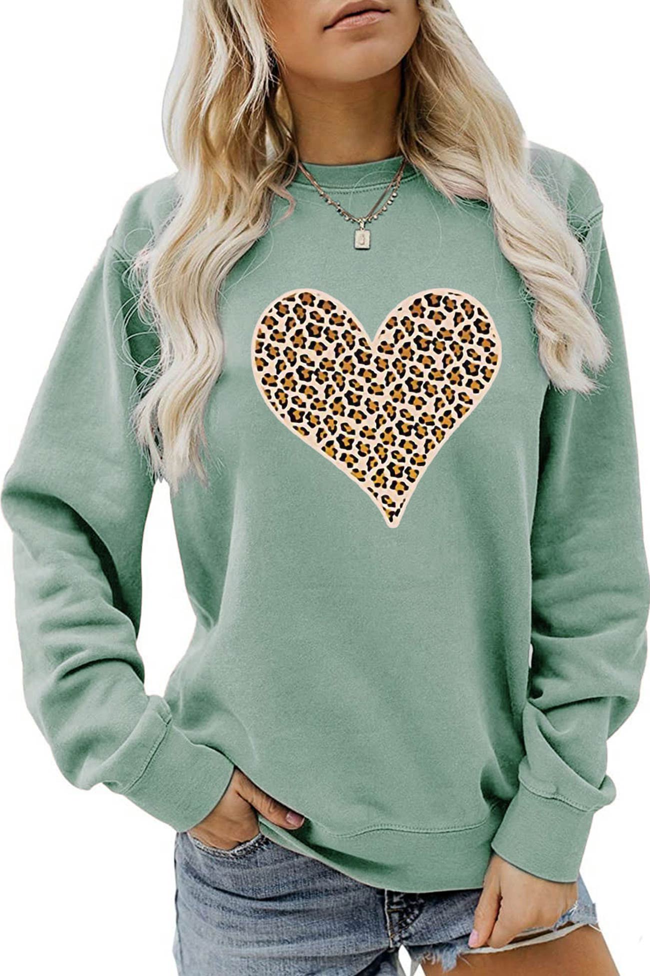 Lichtgroene Sweatshirt met Luipaard Hartjes - Jade