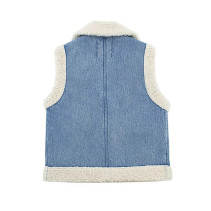 Blauw Imitatie-Wol Spijker Gilet - Sara