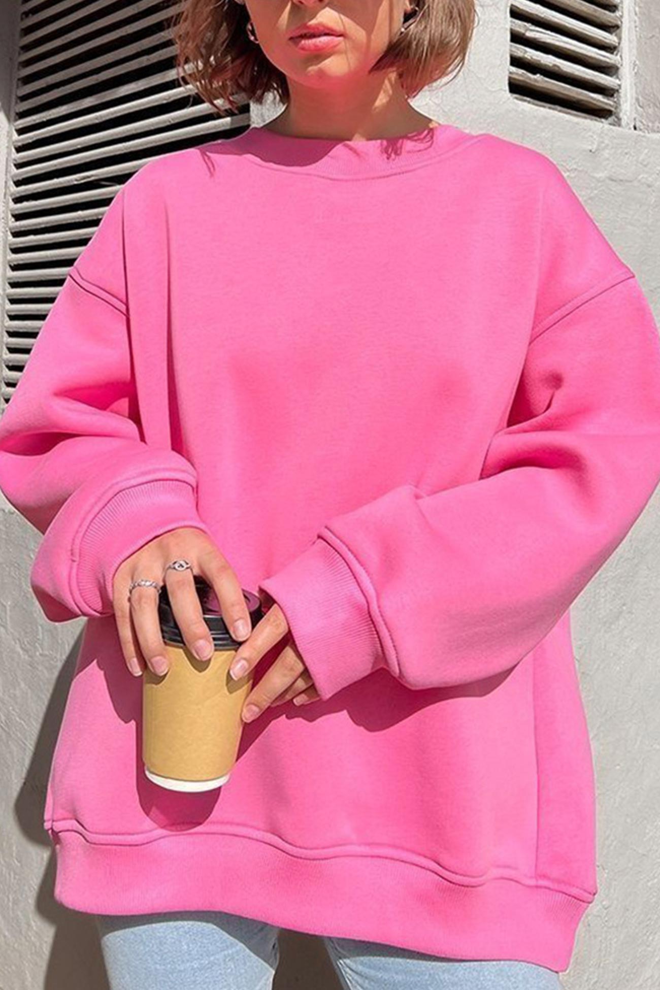 Roze Oversized Sweater met Ronde Hals - Mila