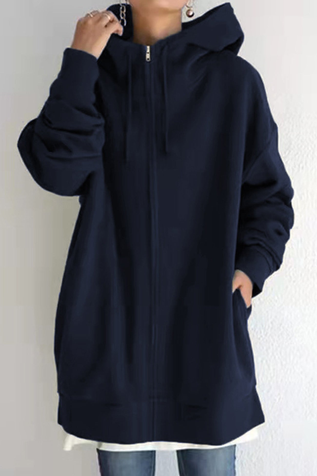 Koffiekleurige Mid-Length Hoodie met Rits - Emma