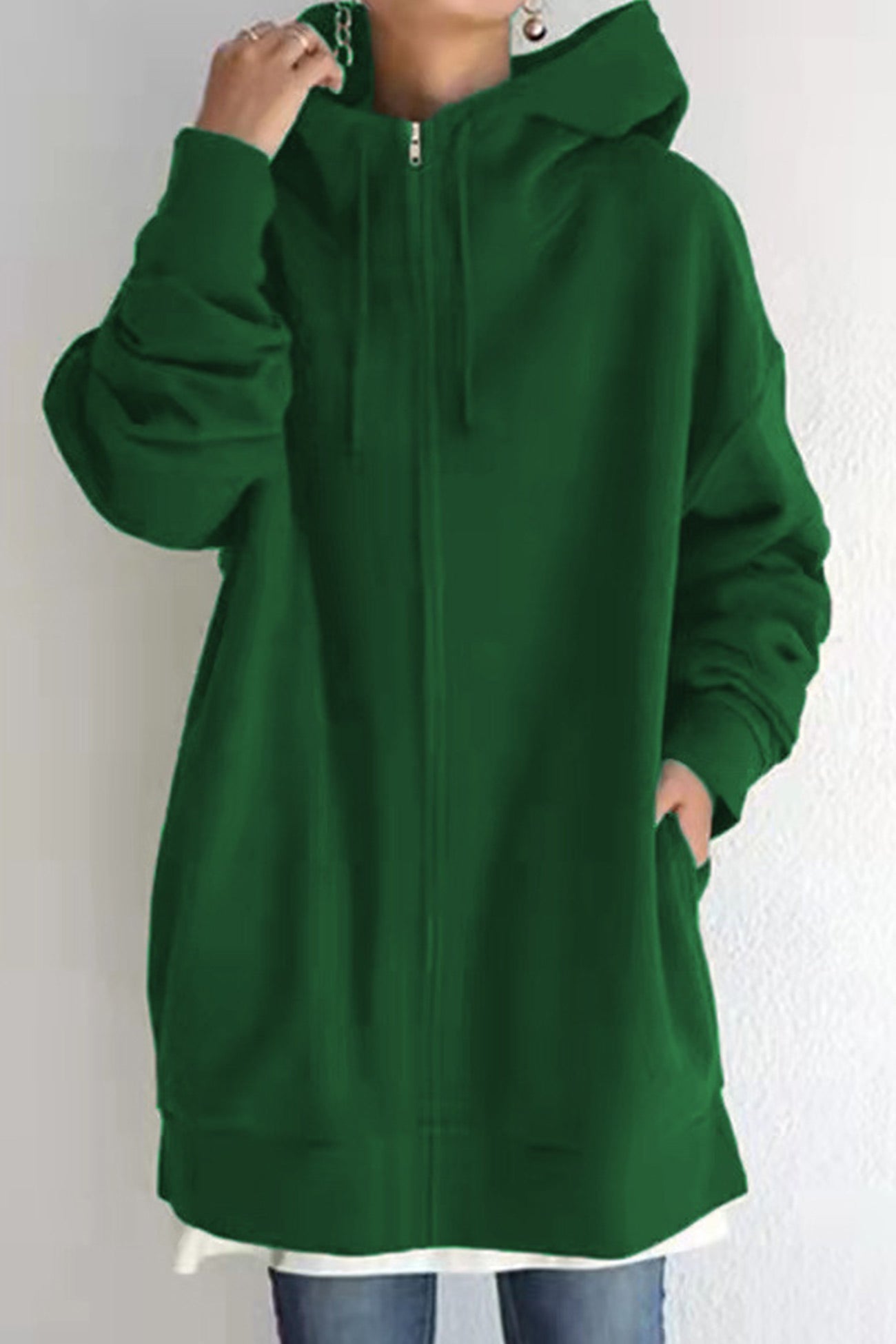 Koffiekleurige Mid-Length Hoodie met Rits - Emma