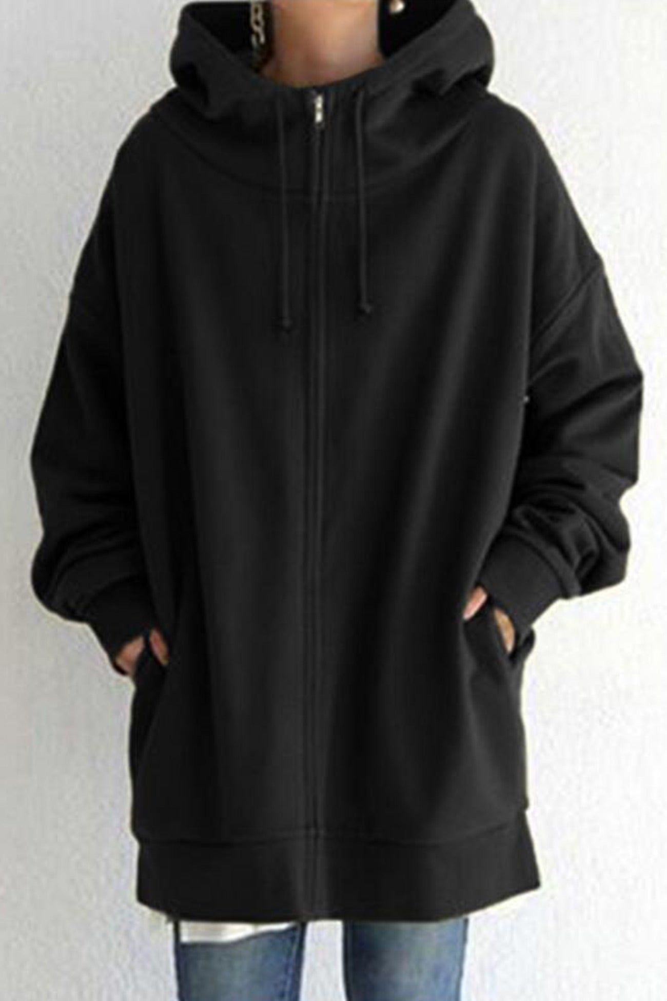 Koffiekleurige Mid-Length Hoodie met Rits - Emma