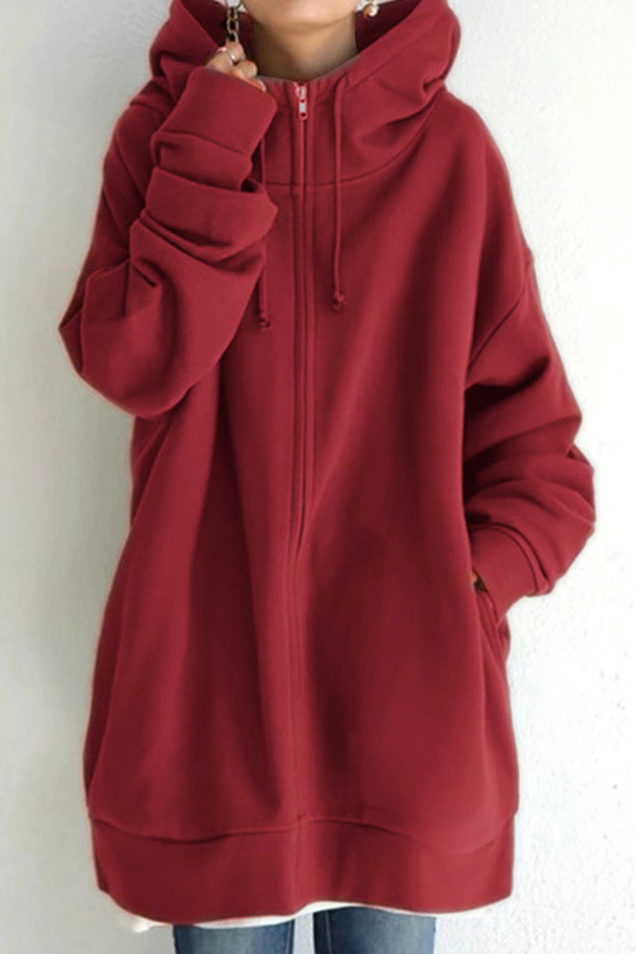 Koffiekleurige Mid-Length Hoodie met Rits - Emma