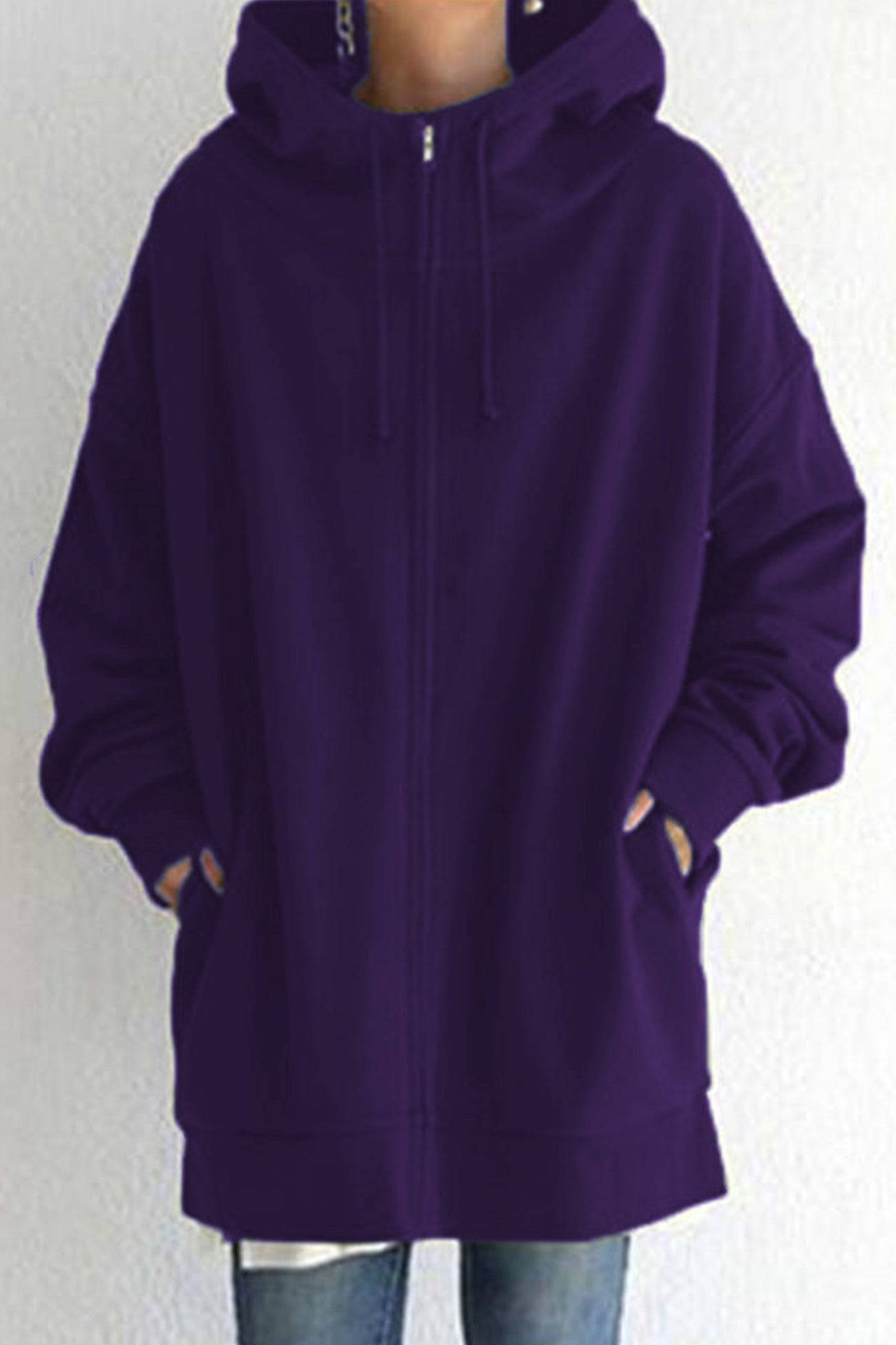 Koffiekleurige Mid-Length Hoodie met Rits - Emma