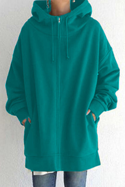 Koffiekleurige Mid-Length Hoodie met Rits - Emma