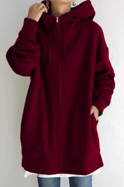 Koffiekleurige Mid-Length Hoodie met Rits - Emma