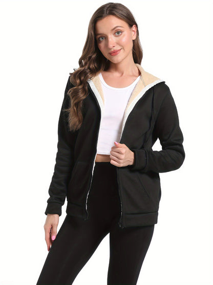 Zwarte Pluche Warme Hoodie voor Herfst en Winter - Emma