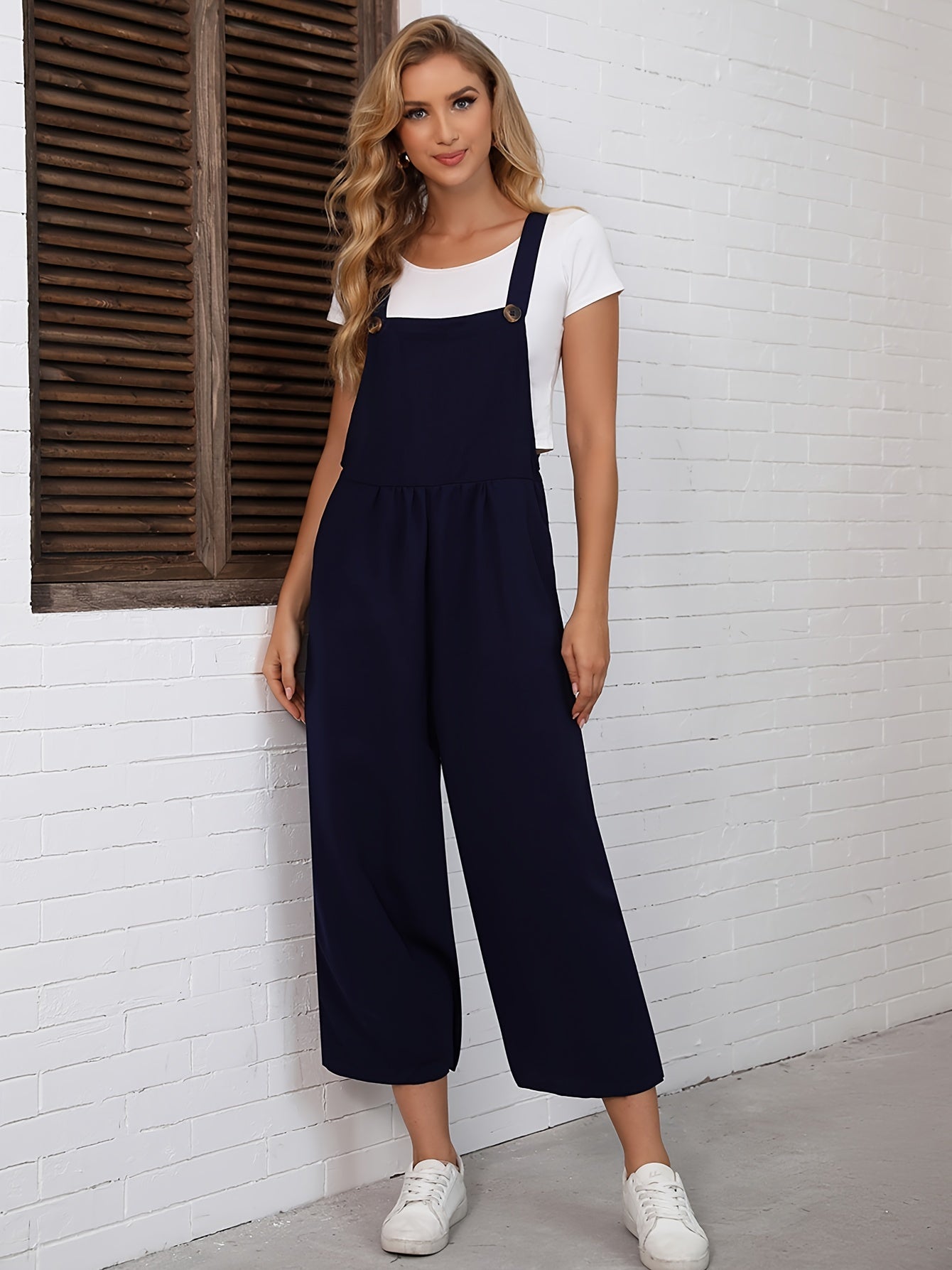 Blauwe Wijde Jumpsuit met Knoopsluiting - Nora