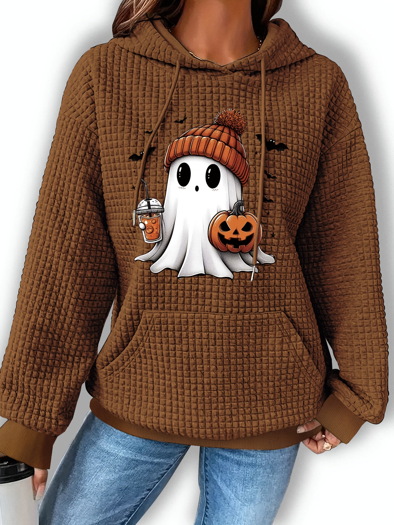 Zwarte Halloween Hoodie met Spook- en Pompoenprint – Femke