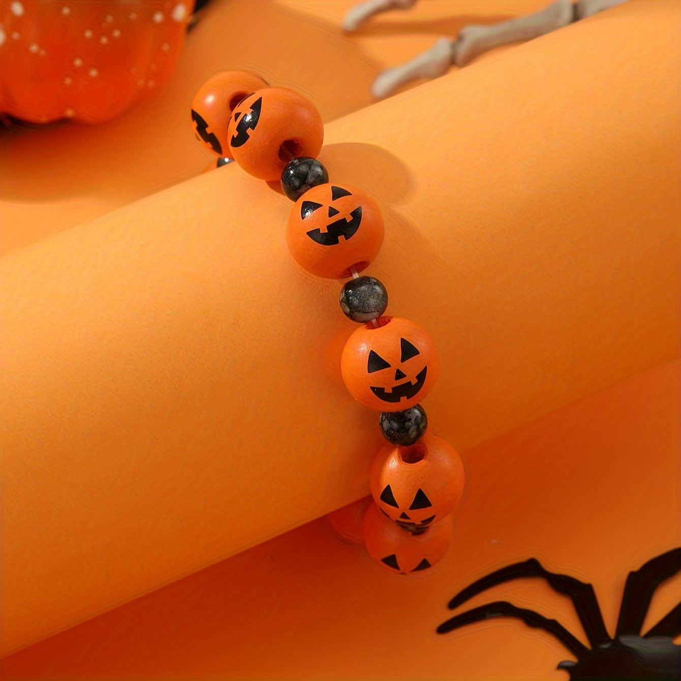 Oranje Houten Halloween Pompoen Armband - Jack