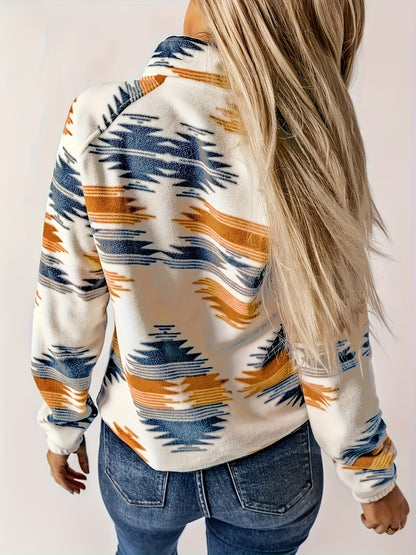 Koningsblauwe Aztec Print Jas met Knopen - Yara