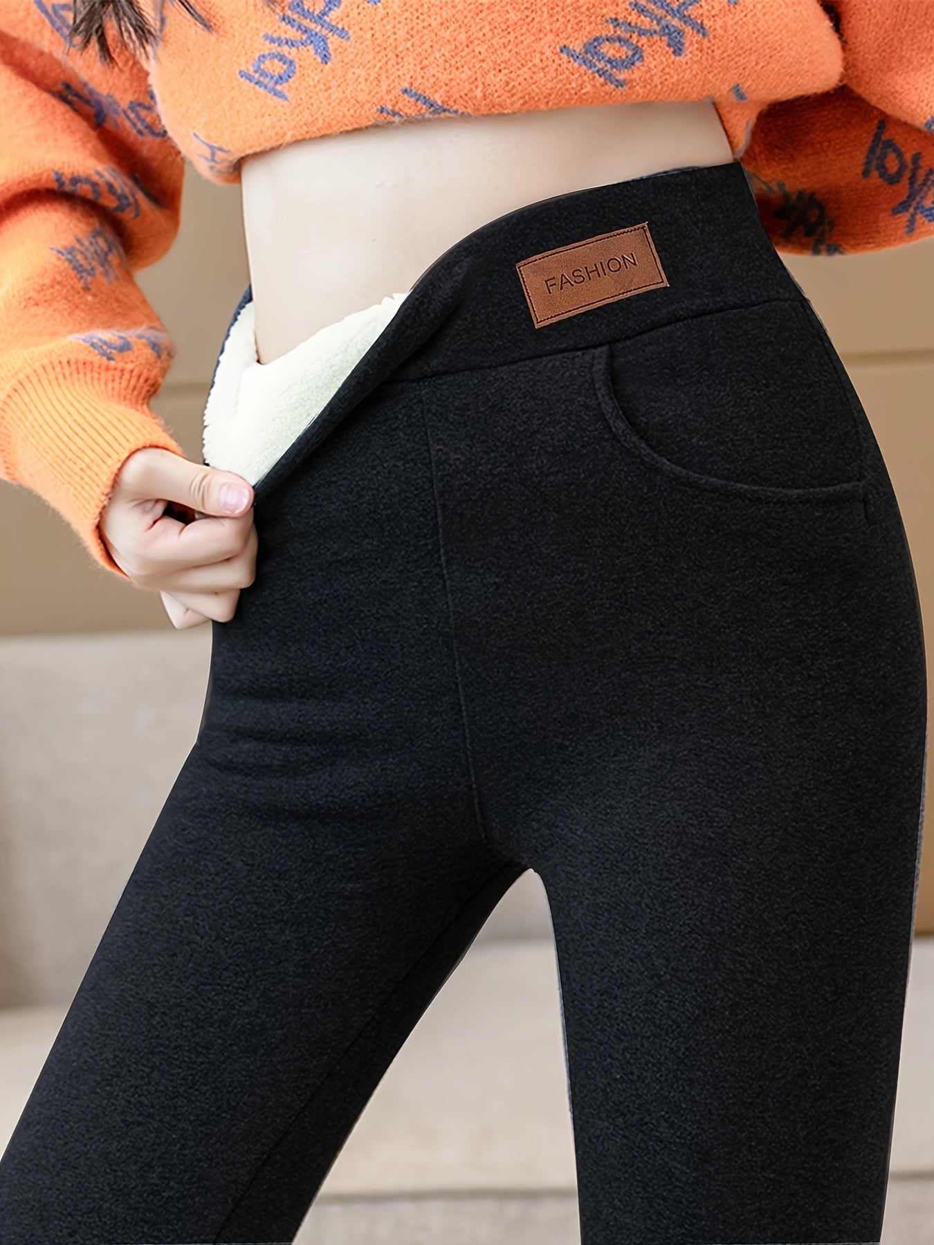 Zwarte Thermische Skinny Legging met Zakken - Lara