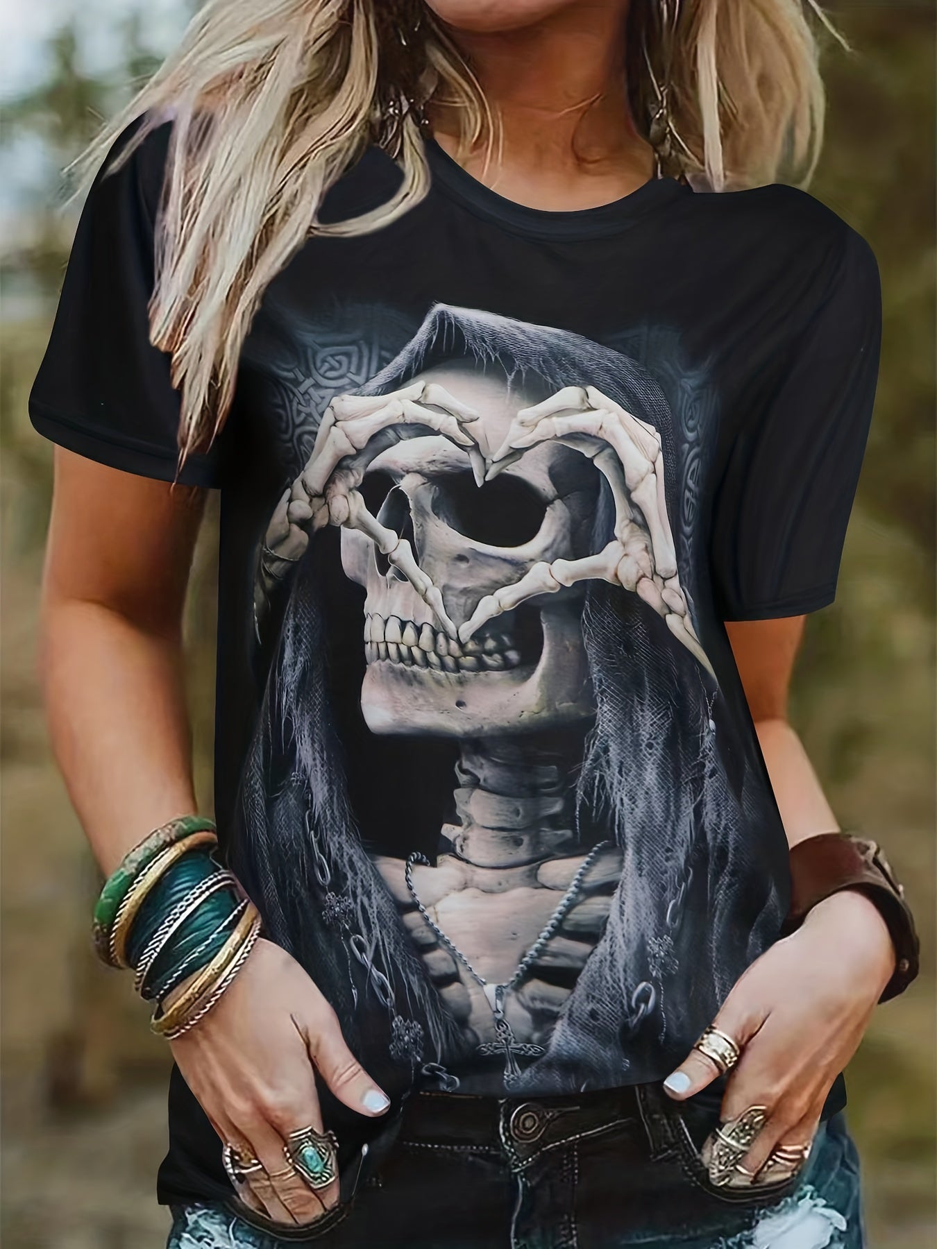 Zwart Spooky Chic Skeletten T-shirt - Luna