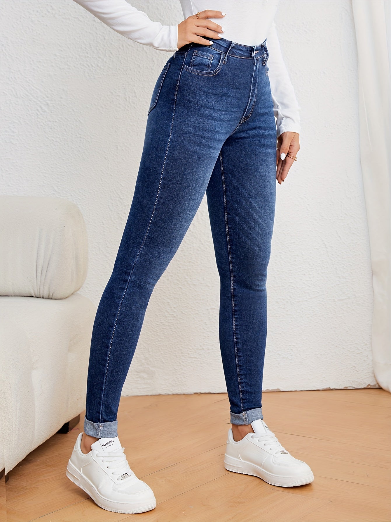 Olijfgroene High-Waisted Skinny Jeans - Nova