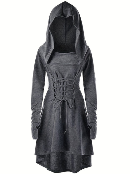 Gothic Lange Mouw Hoodie Jurk - Zwart