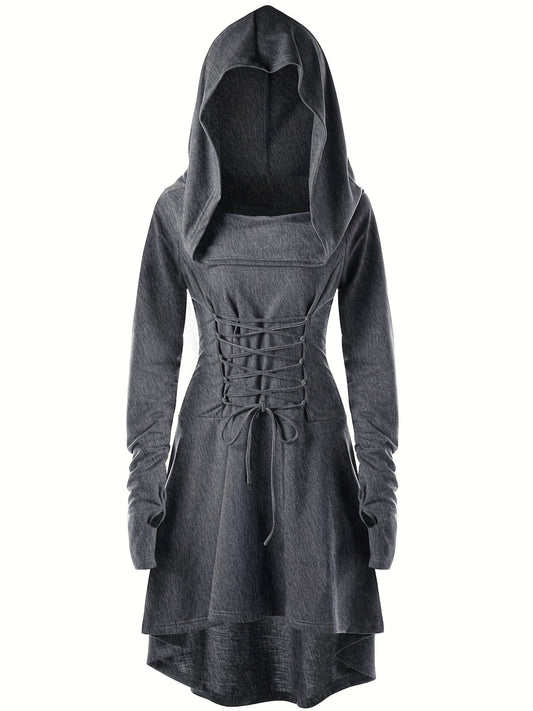 Gothic Lange Mouw Hoodie Jurk - Zwart