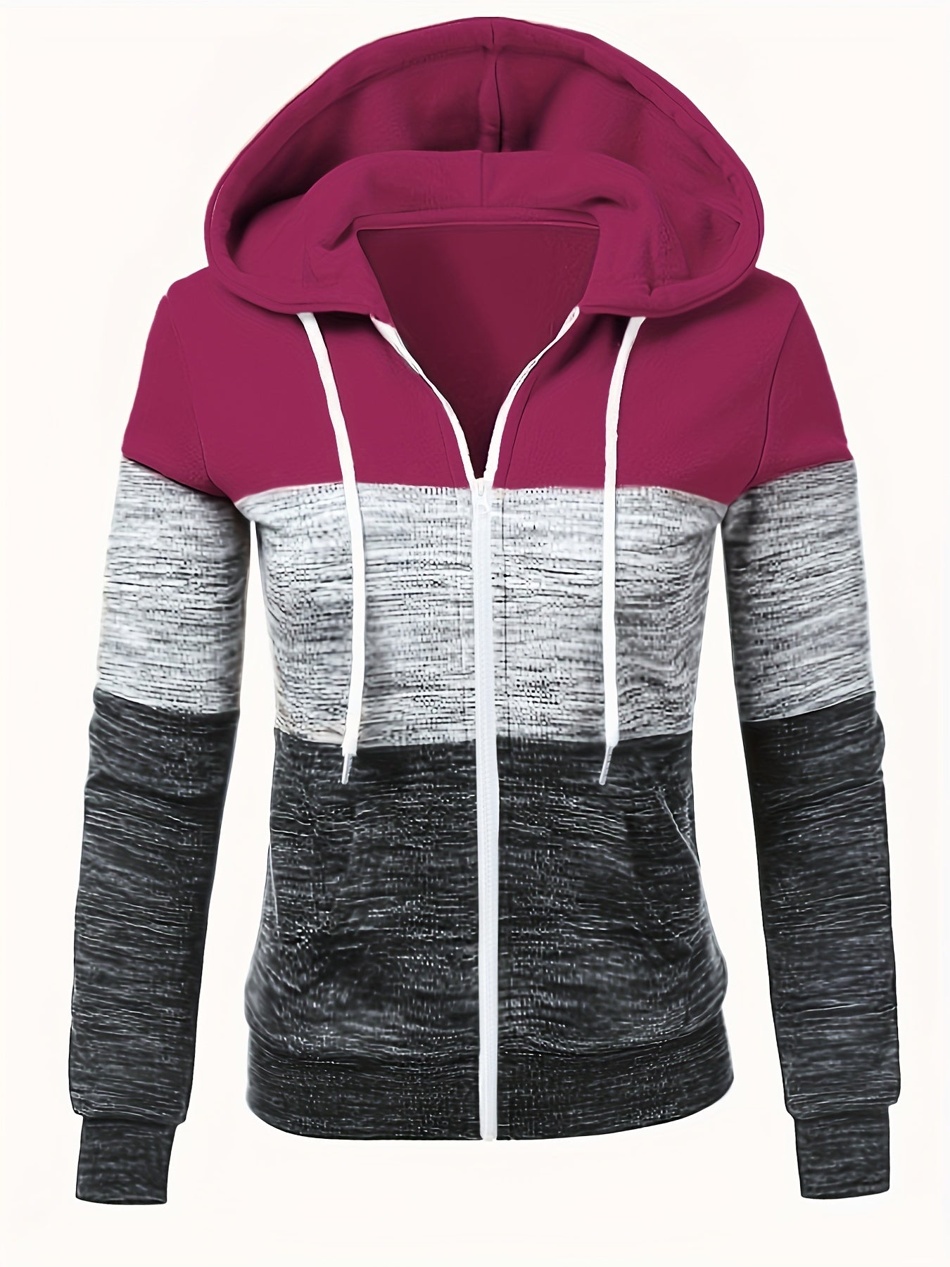 Roze Colorblock Hoodie met Rits - Eva