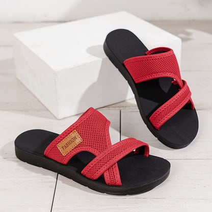 Zwarte Mesh Slide Sandalen - Elin