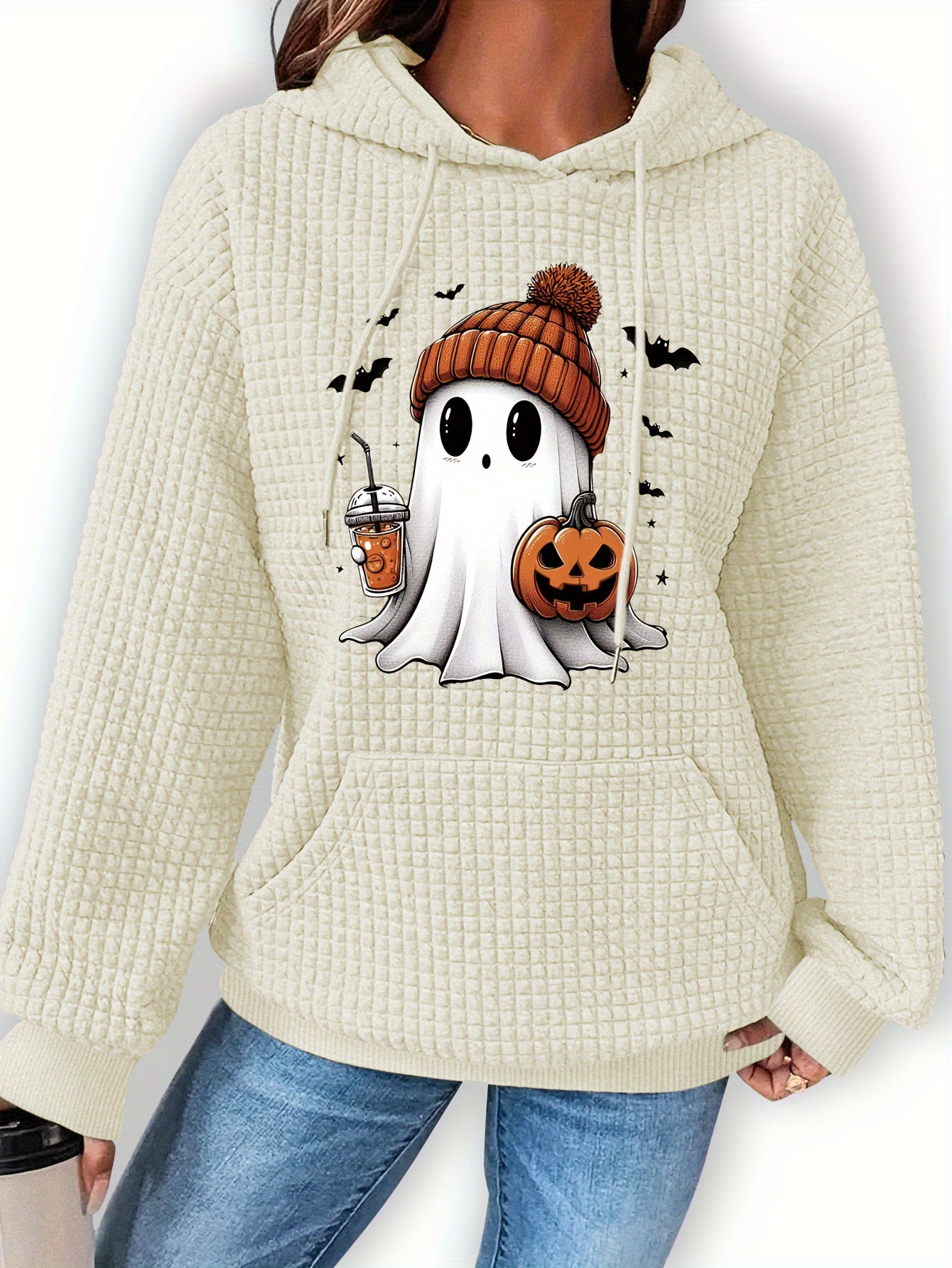 Zwarte Halloween Hoodie met Spook- en Pompoenprint – Femke