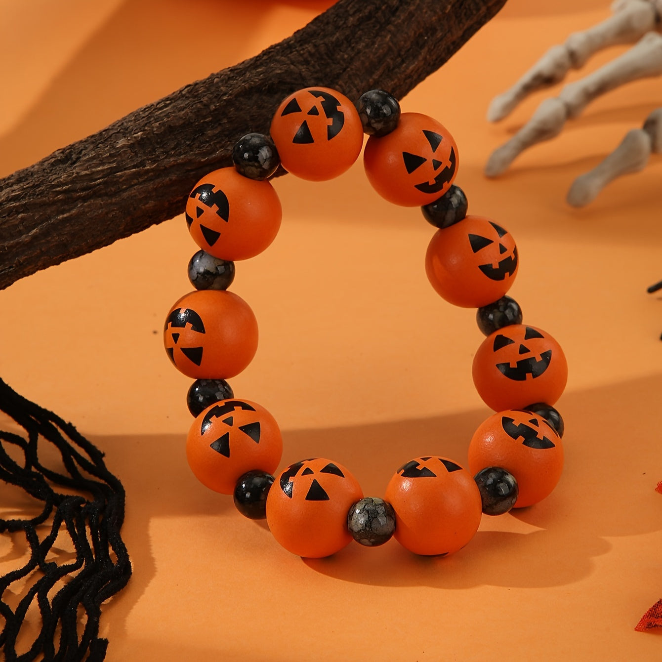 Oranje Houten Halloween Pompoen Armband - Jack