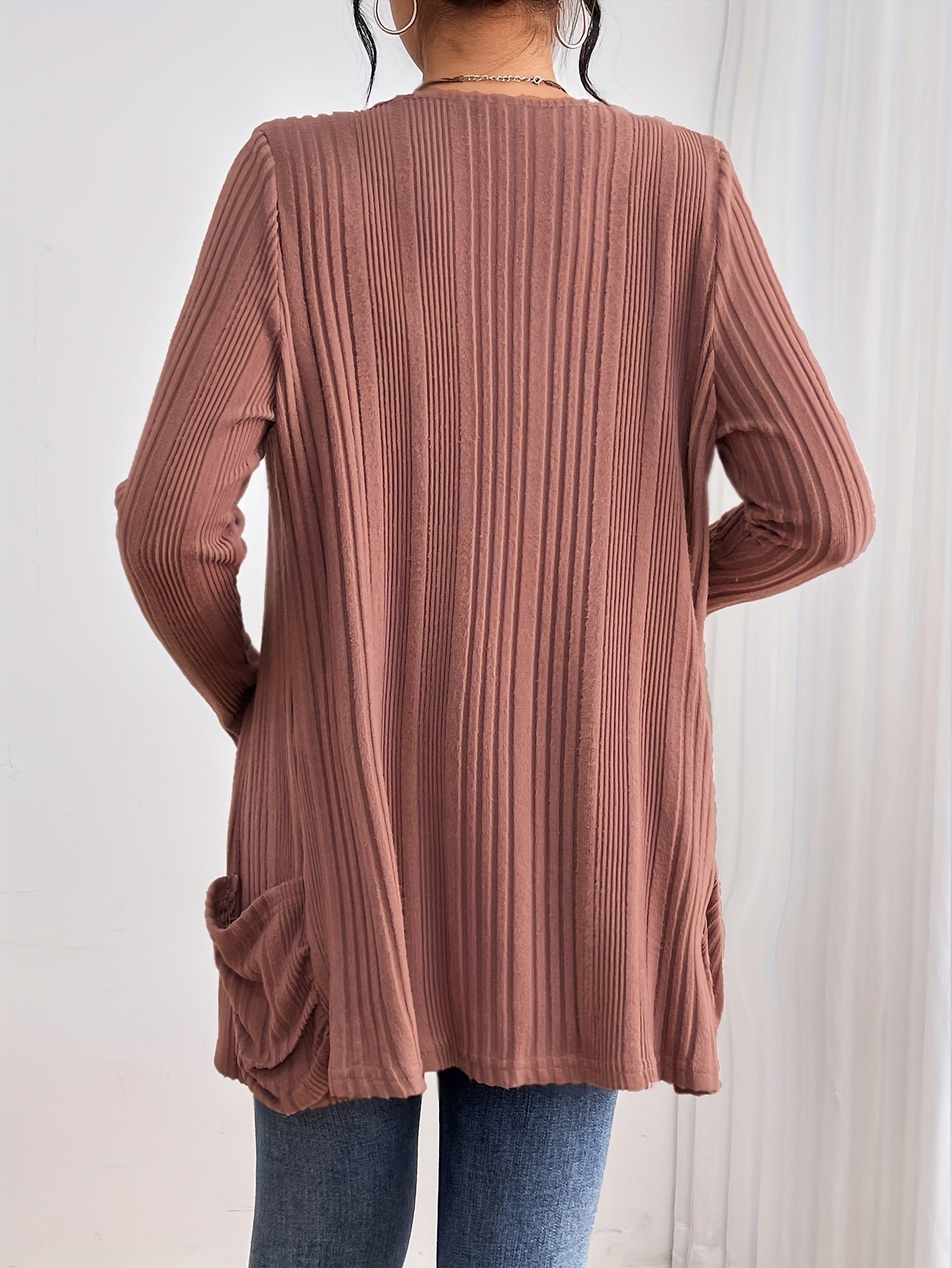 Roze Ribgebreide Open Cardigan - Lotte