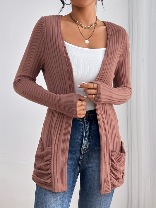 Roze Ribgebreide Open Cardigan - Lotte