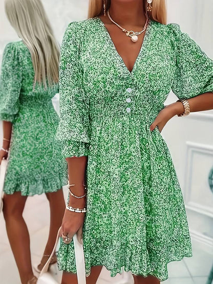 Eva – Groene zomerjurk met bloemen