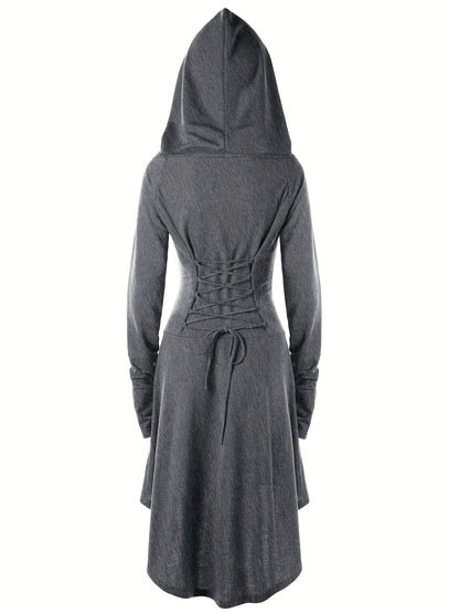 Gothic Lange Mouw Hoodie Jurk - Zwart