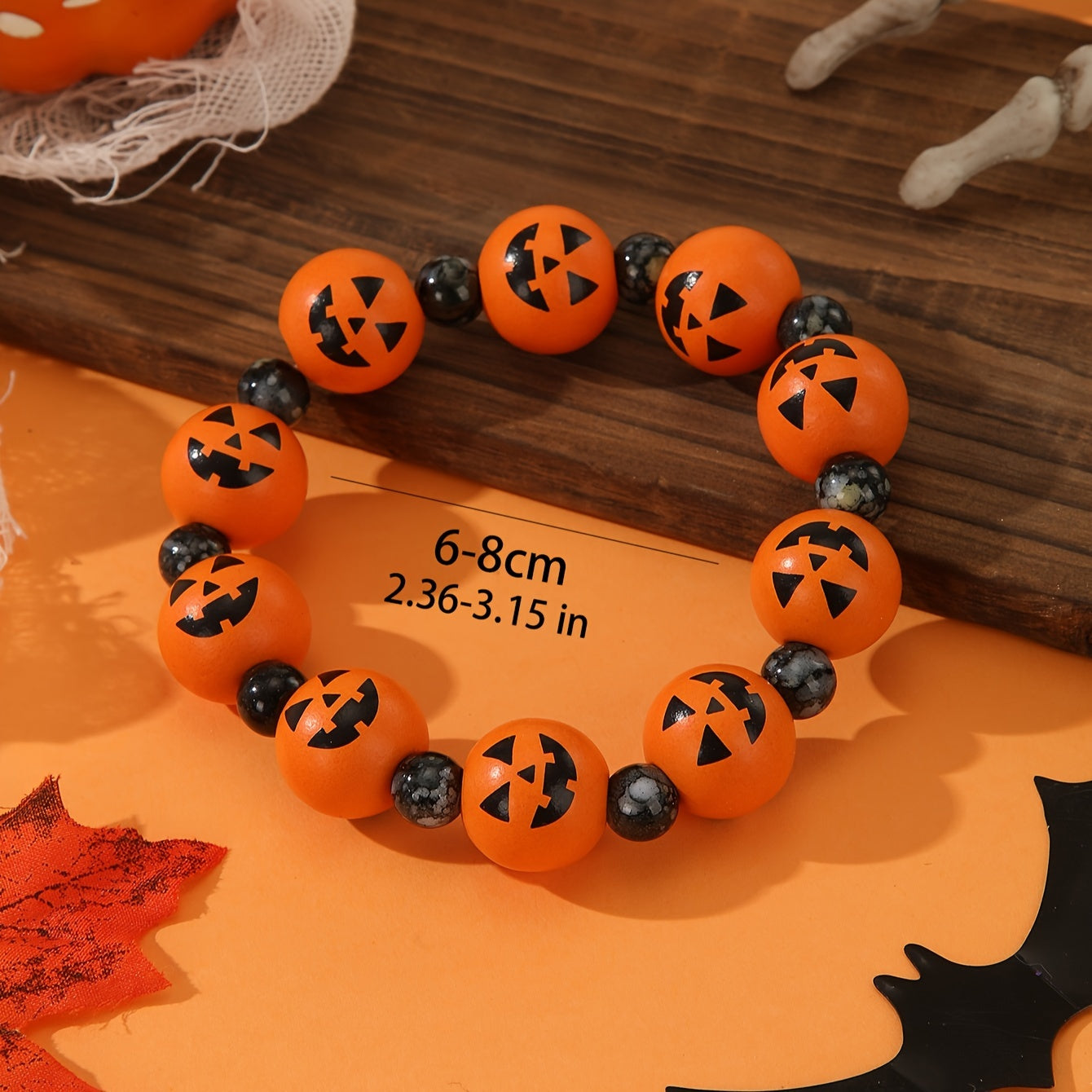 Oranje Houten Halloween Pompoen Armband - Jack