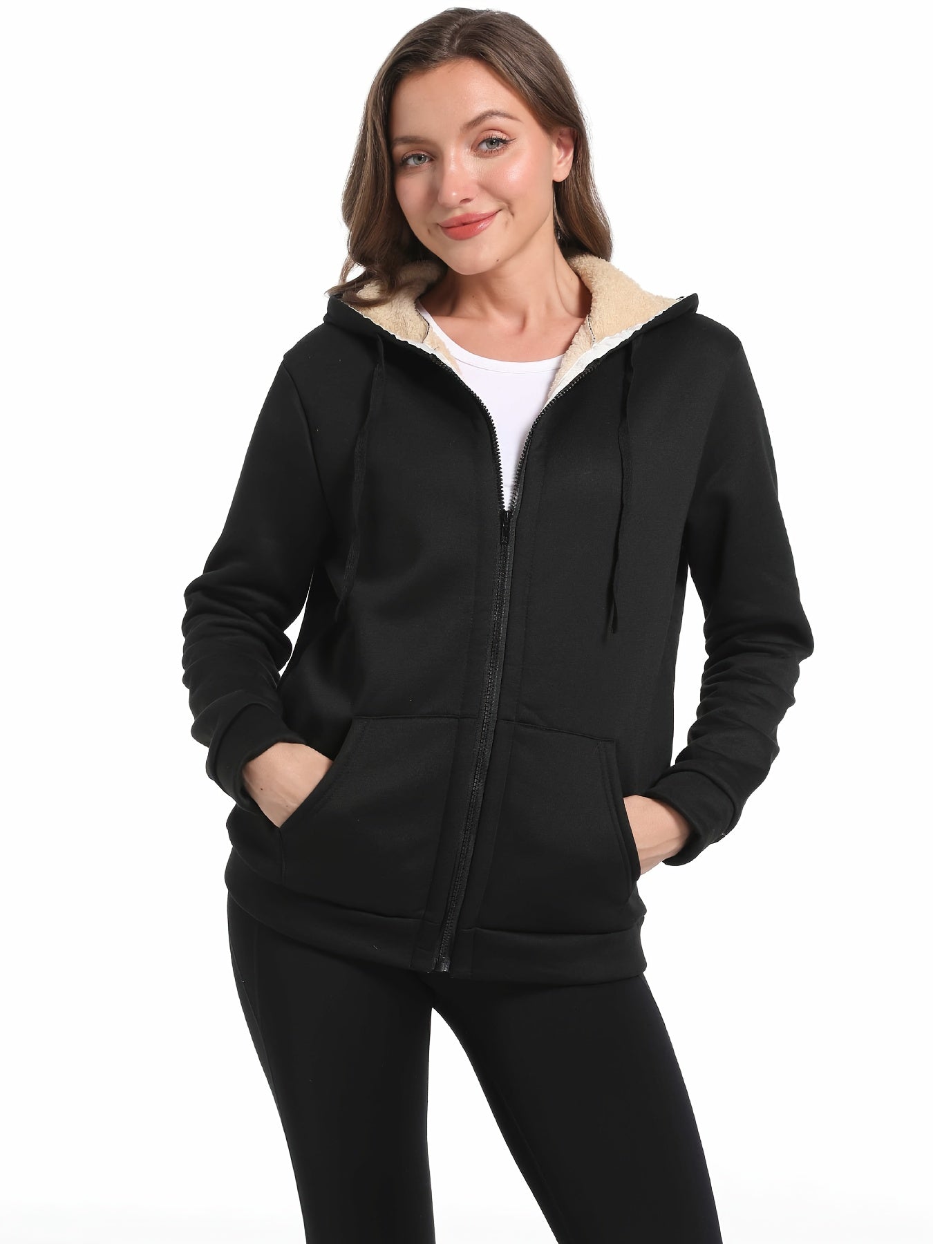 Zwarte Pluche Warme Hoodie voor Herfst en Winter - Emma