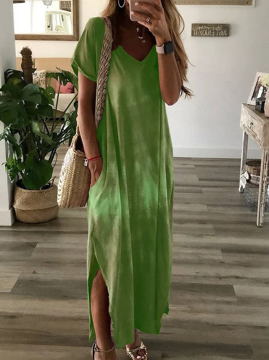 Groene Print V-hals Jurk - Lotte