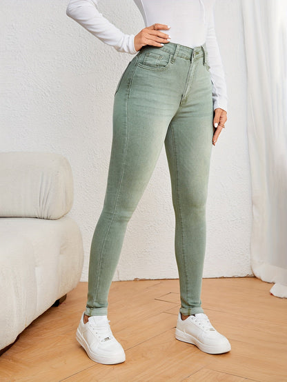 Olijfgroene High-Waisted Skinny Jeans - Nova