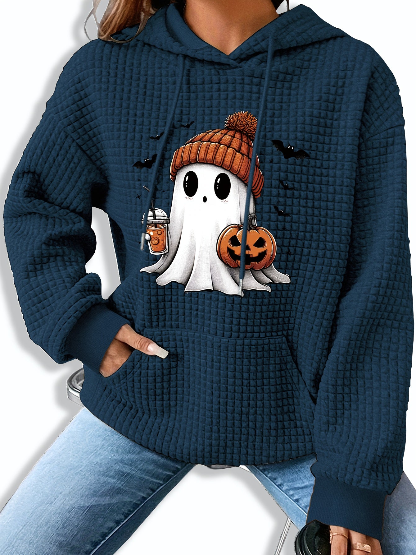 Zwarte Halloween Hoodie met Spook- en Pompoenprint – Femke