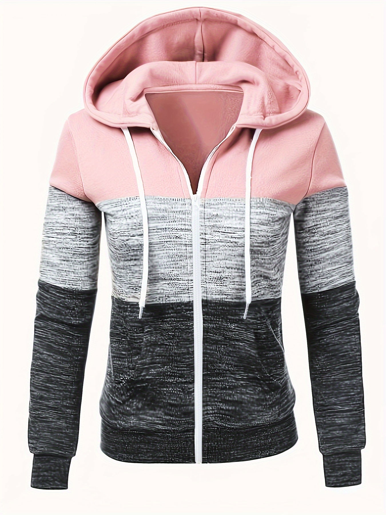 Roze Colorblock Hoodie met Rits - Eva