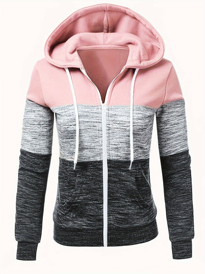 Roze Colorblock Hoodie met Rits - Eva