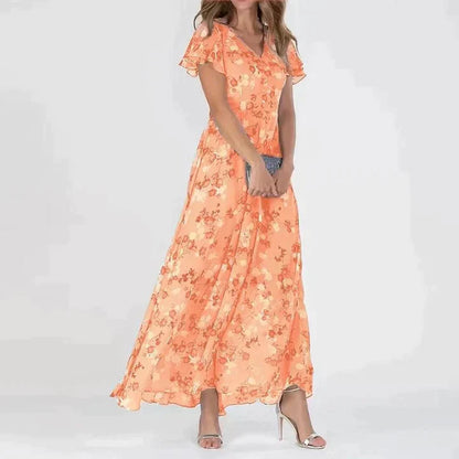 Romantische maxi-jurk met bloemen en ruches