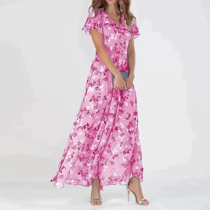 Romantische maxi-jurk met bloemen en ruches