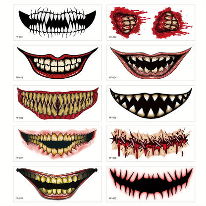 10 Stuks Halloween Clown Mond Tattoo Stickers - Horror