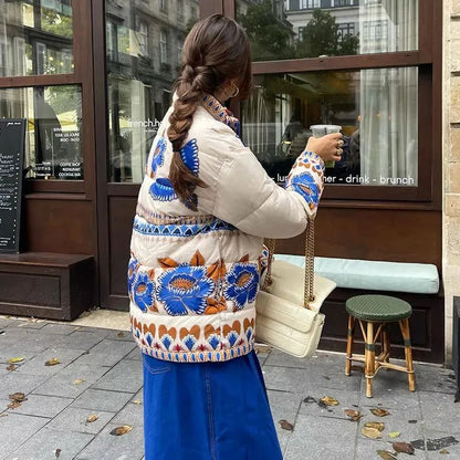 Blauw Jasje met Bloemenprint en Verlaagde Schouders - Fleur