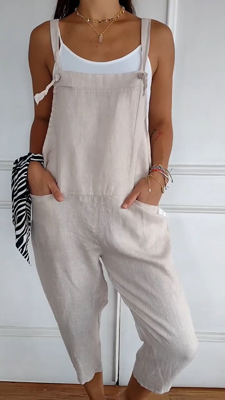 Witte Katoen-Linnen Jumpsuit met Bandjes - Esmee