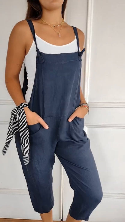 Witte Katoen-Linnen Jumpsuit met Bandjes - Esmee