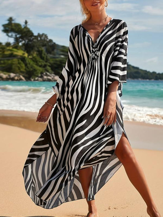 Strandjurk met zebraprint en V-hals